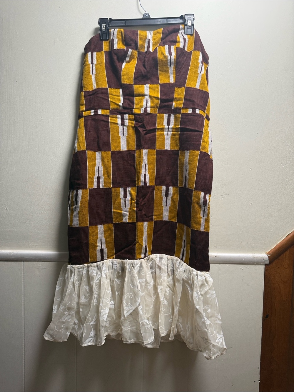 Kente Strapless Dress with Lace Ruffle